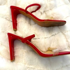 RED HEEL SANDAL!  CLEAR STRAP! SLIDE!  Sexy 👠